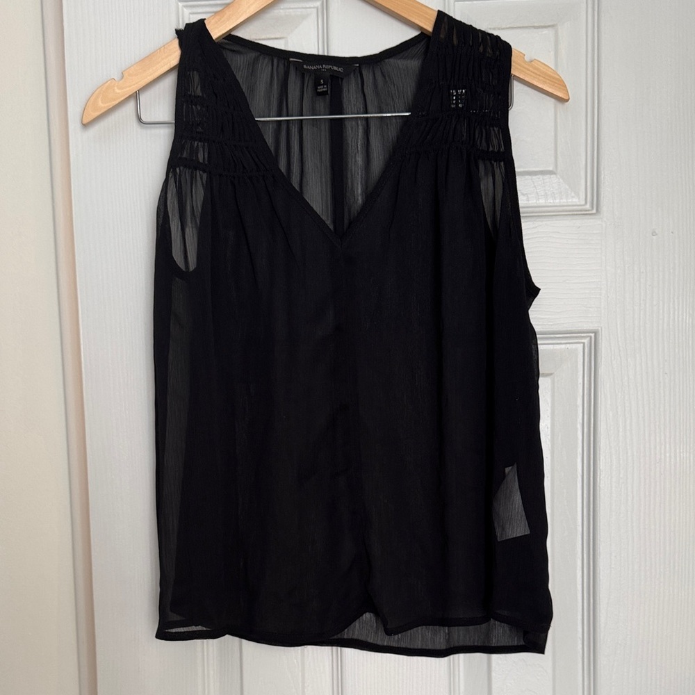Banana Republic Sheer Black V-Neck Blouse